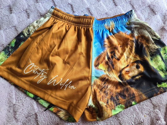 Highland cow footy shorts ( 10% OFF AT CHECKOUT)